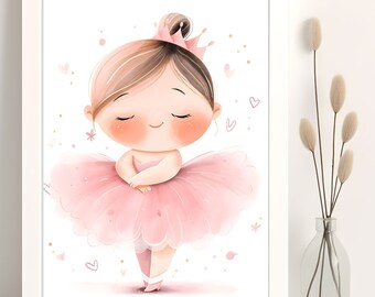 Ballerina Mädchen Aquarell Druck, rosa Ballettröckchen Kinderzimmer Dekor (Digitaler Download)