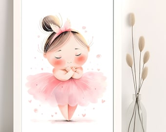 Ballerina Mädchen Aquarell Druck, rosa Tutu Kinderzimmerbild (Digitaler Download)
