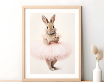 Ballerina Hase Druck, rosa Tutu, Kinderzimmer Wandkunst (Digitaler Download)