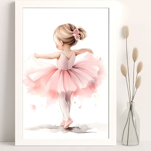 Ballerina Girl, Cute Girl in Pink Tutu, Watercolor Painting,  Printable Wall Art, Nursery Art Wall Decor, Baby Print, Download