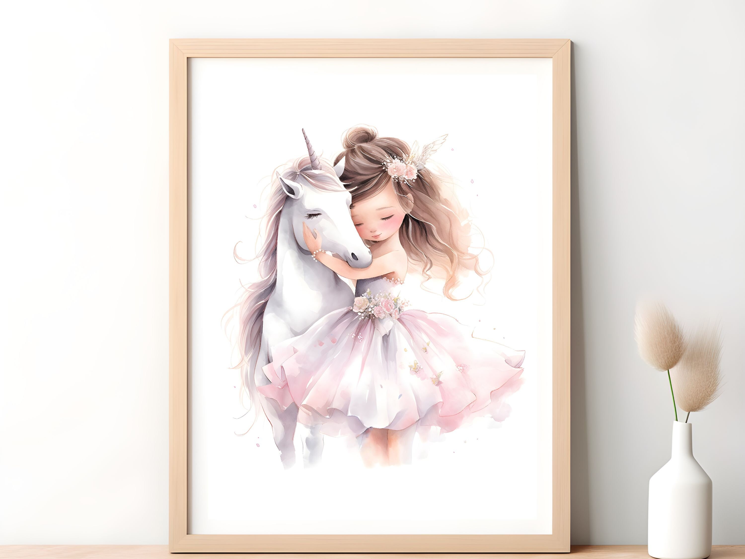 Little Girl and Her Unicorn Print, Friendship Print, Watercolor, Girls ...