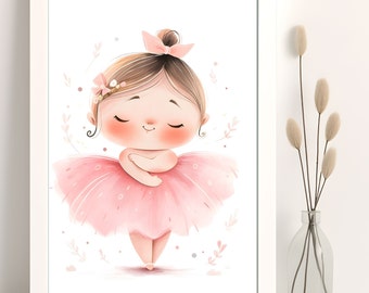 Ballerina Kaninchen Druck, rosa Tutu Aquarell Kinderzimmer Kunst (Digitaler Download)