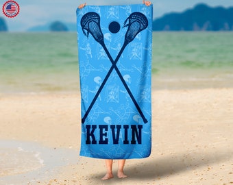 Lacrosse Beach Towel Personalized, Lacrosse Gifts, Lacrosse Pool Towel, Lacrosse Player Gifts,Lacrosse Bath Towel,Lacrosse Sports Coach Gift