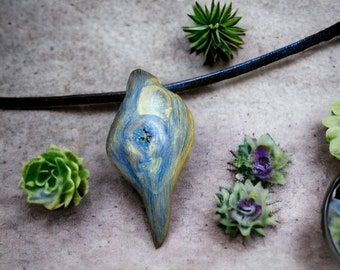 Unique carved wood necklace, oak essence, hippie jewelry, gift idea