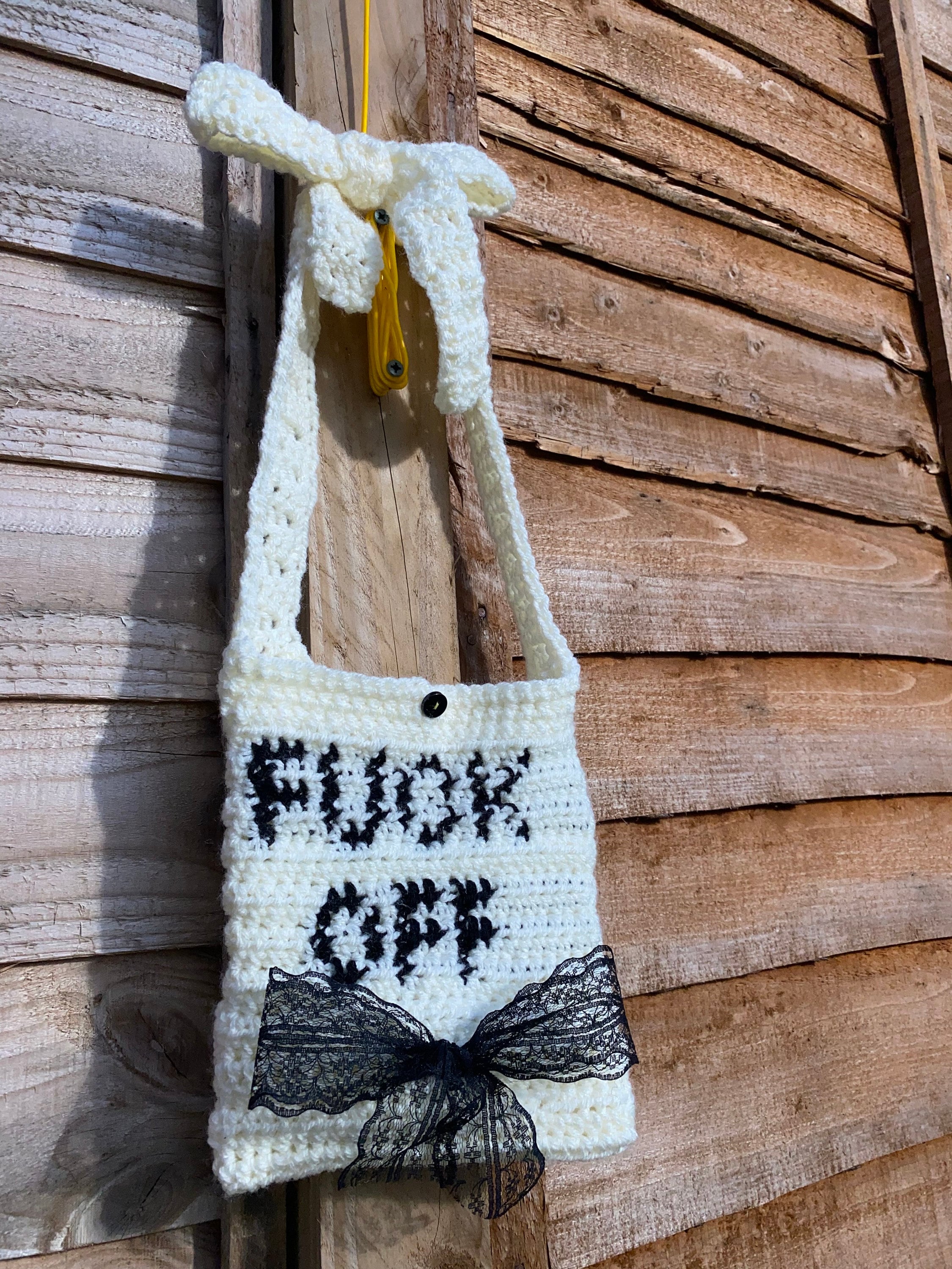 Custom Graphic Bow Bag Cross Body Bag, Handmade Crochet, Chunky
