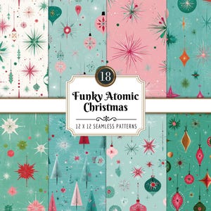 Funky Atomic Christmas: Mid-Century Style Digital Paper Pack (PNG Download)