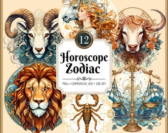 Horoscope Zodiac Sign Clipart: Zodiac Gift, Galaxy Celestial, Astrology Sign (PNG Download)