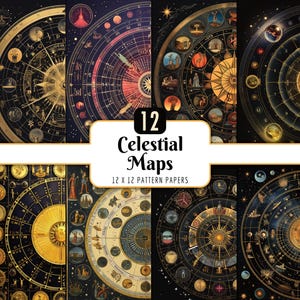 Cyfrowy pakiet papierowy „Celestial Maps”: Wykresy astrologiczne, astronomia (pobierz PNG)
