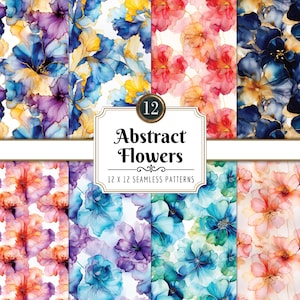Abstract Floral Seamless Patterns: Alcohol Ink Splash Digital Paper Pack (PNG Download)