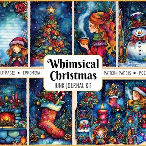 Kit de diário de Natal caprichoso | Diário de dezembro, páginas para impressão, imprimir e dobrar, misturar e combinar, itens efêmeros, bolsos, download instantâneo de JPG