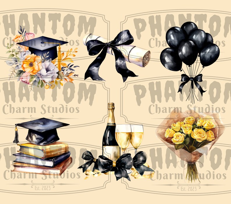 Watercolor Graduation Clipart Bundle I Black Maroon, Grad, Diploma, Cap ...
