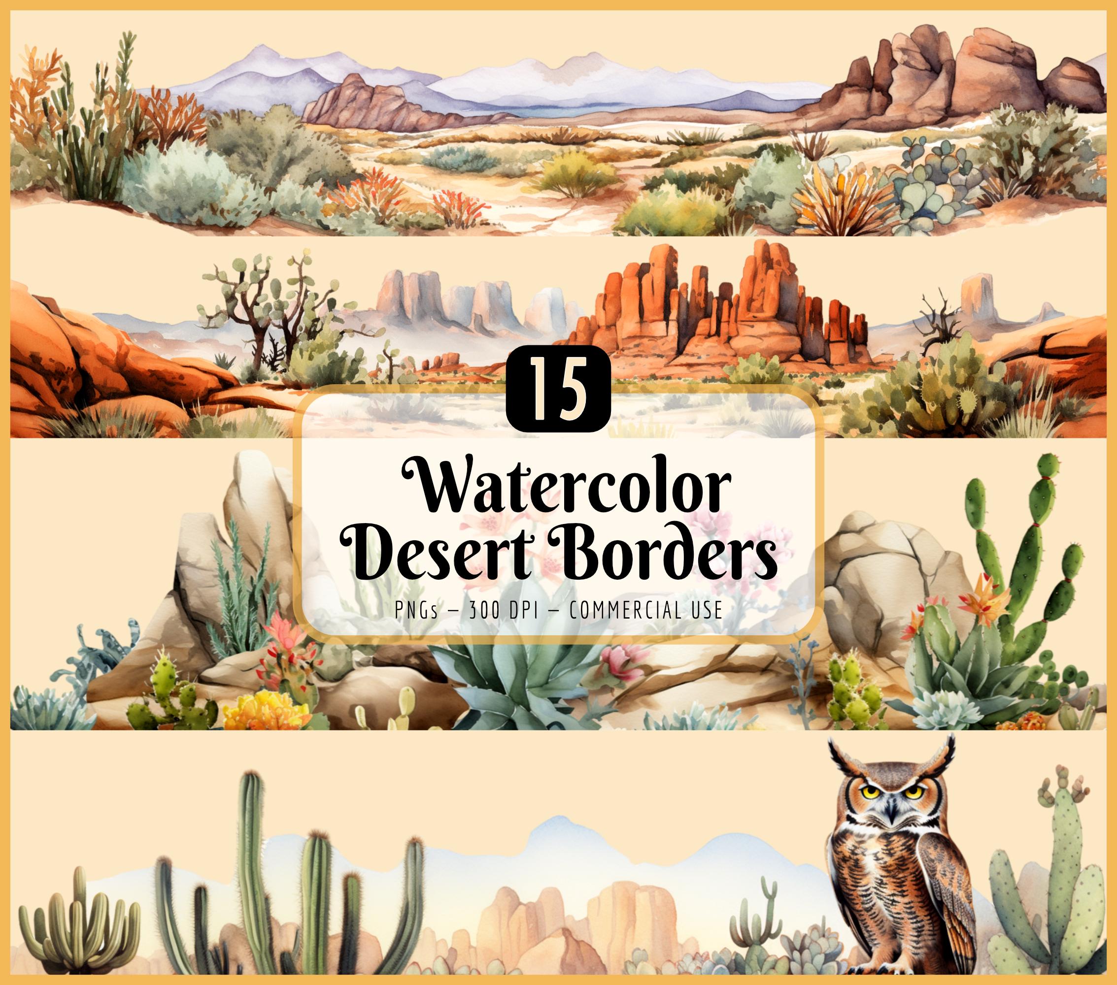 Watercolor Desert Borders Clipart Bundle I Scenery, Natural Tones ...