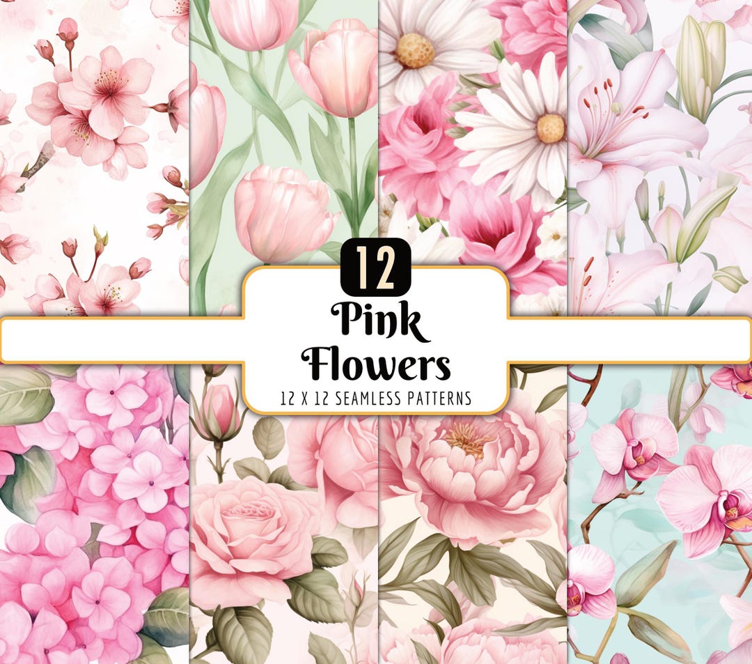 Pink Watercolor Flowers Seamless Patterns: Soft Pastel Blush Digital ...