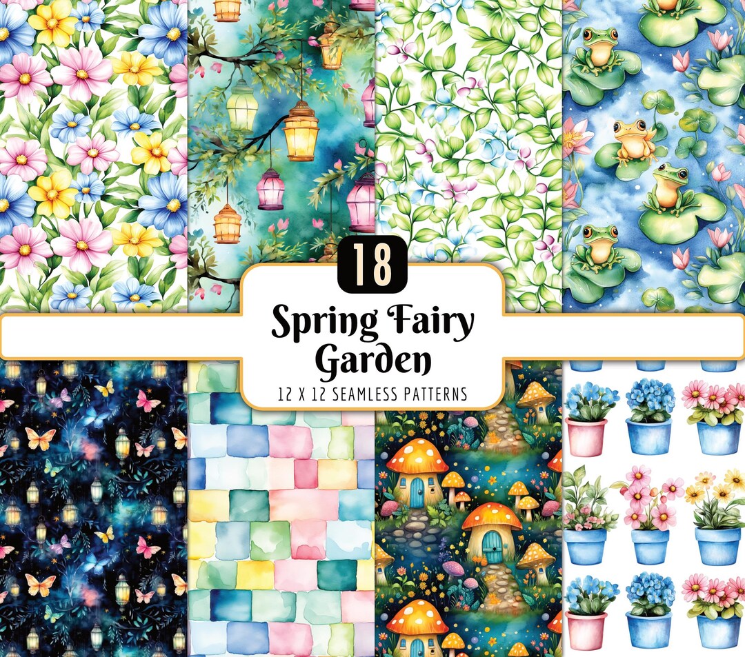 Spring Fairy Garden Seamless Patterns: Enchanted Digital Paper Pack ...