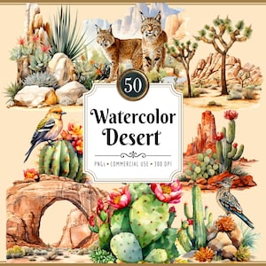 Watercolor Desert Clipart Bundle I Natural Tones, Western Landscape, Nature Scenery, Rock Formations, Instant PNG Download, Commercial Use