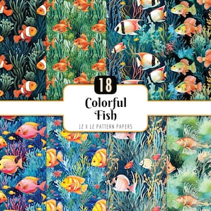 Tropical Fish Backgrounds | Under the Sea, Ocean Coral Digital Paper Pack (PNG Download)