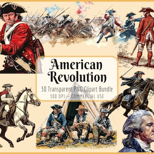 Pacchetto di clipart della Rivoluzione americana I 1776 Rievocazione della battaglia dei Minutemen 4 luglio Giorno dell'Indipendenza Libertà patriottica, download immediato di PNG