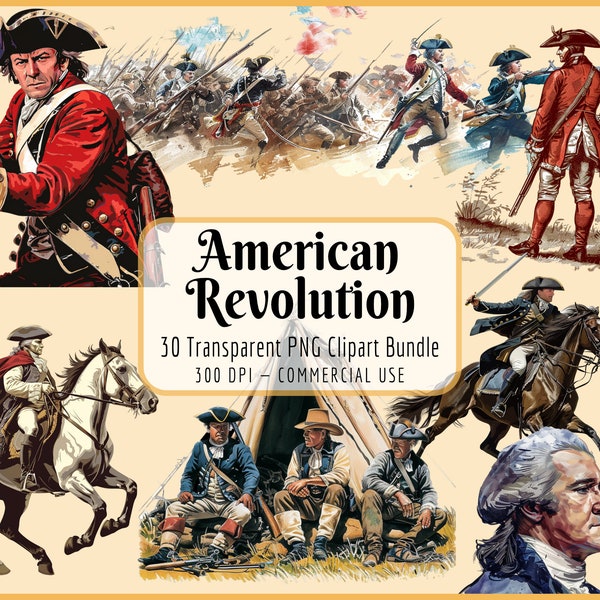 American Revolution Clipart Bundle I 1776 Minutemen Battle Reenactment 4th of July Independence Day Patriotic Freedom, Instant PNG Download