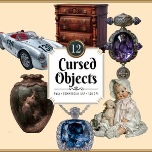 Cursed Objects Clipart: Haunted Curiosities, True Crime Oddities, Paranormal (PNG Download)