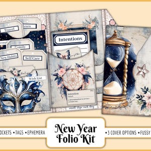 Kit Folio di Capodanno / Cartella inserto Junk Journal, Fussy Cuts, Obiettivi, Intenzioni, Risoluzioni, Lista dei desideri, Mix & Match, Download immediato JPG