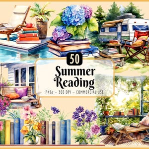 Summer Reading Clipart: Cozy Reading Nooks, Bookshelf, Book Stacks (PNG Download)
