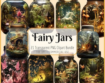 Fairy Jar Clipart Bundle | Fairytale Secret Garden Forest Fantasy Magical Scrapbook Junk Journal Ephemera, Instant Download, Commercial Use
