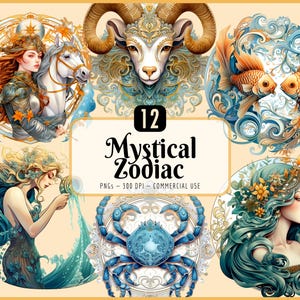 Mystiska stjärntecken Clipart: Horoskop, astrologiska tecken, himmelska, soltecken (PNG-nedladdning)