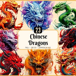 Chinese draak clipartbundel | Aquarel, fantasie mystiek, magische draken, kleurrijke Oost-Aziatische dieren, Instant Download, Commercieel gebruik