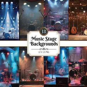 Music Stage Digital Paper Pack | Concerts, Dive Bar, Honky Tonk, Performance Backgrounds, Light Backdrops, Instant Download, Commercial Use