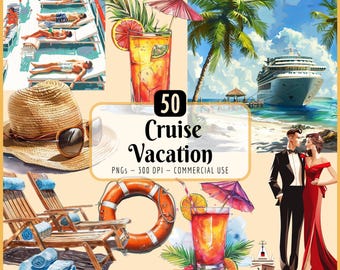 Clipart di vacanze in crociera: viaggi oceanici, ponte di navi da crociera, avventure estive (download PNG)