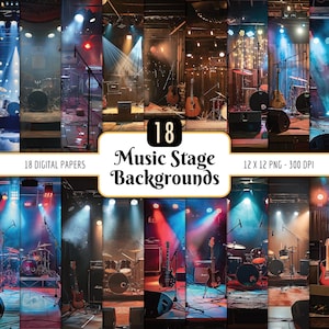 Paquete de papel digital para escenarios musicales: conciertos, bares, honky tonks, fondos para presentaciones, fondos luminosos, descarga instantánea, uso comercial.