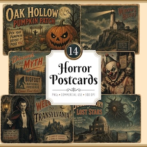 Horror Postcard Clipart: Haunted Spooky Locations, Halloween Gothic Art Bundle (PNG Download)