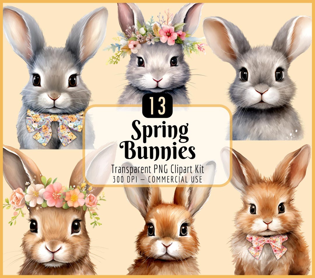 Spring Bunnies Clipart Kit | Watercolor Easter Graphics, Cute Boho ...