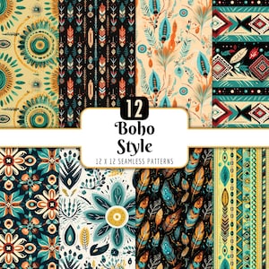 Boho-Stil nahtlose Muster: Südwesten Azteken-Digital-Papier-Pack (PNG Download)
