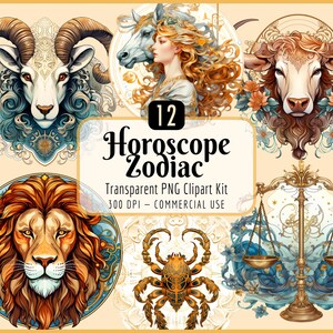 Lot de cliparts signe du zodiaque horoscope | Cadeau du zodiaque signes du zodiaque horoscope PNG Galaxie céleste Clipart astrologie signe PNG, téléchargement immédiat
