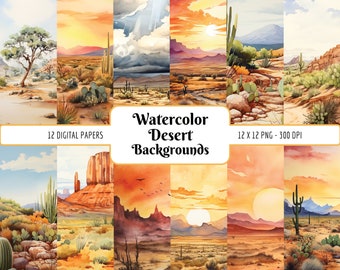 Aquarel woestijnachtergronden | Zuidwestelijke Canyon landschap natuurlijke tinten Boho Wild West achtergrond Cactus, Instant Download, commercieel gebruik