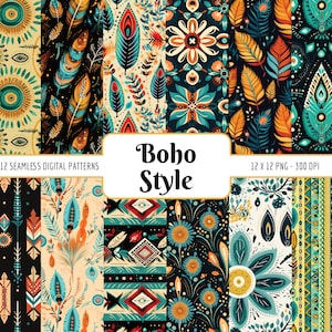 Lot de motifs sans couture de style bohème | Paquet de papier numérique, tons sombres, arrière-plans aztèque du sud-ouest, téléchargement PNG instantané, usage commercial