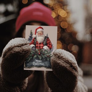 A product mockup showing two of our Farmhouse Christmas images printed on a holiday greeting card.