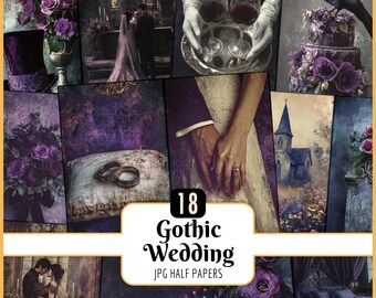 Gothic Wedding Half Papers: Purple Roses, Dark Academia, Junk Journal Printable (JPG Download)