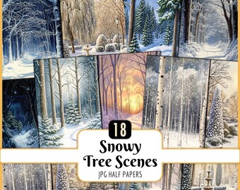 Snowy Tree Scenes Half Papers: Winter Landscapes, Parks, Woodland Forest (JPG Download)