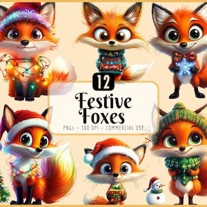 Festive Foxes Clipart: Quirky Christmas Holiday Animals (PNG Download)