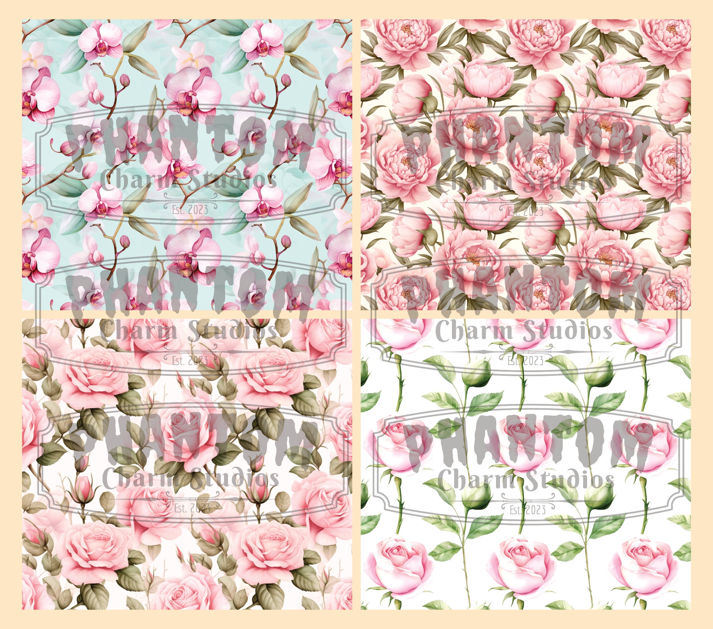 Pink Watercolor Flowers Seamless Patterns: Soft Pastel Blush Digital ...