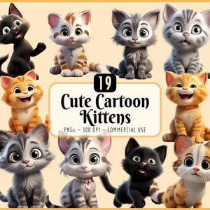 Clipart di simpatici gattini dei cartoni animati: gatti 3D allegri e divertenti, gattini (download PNG)