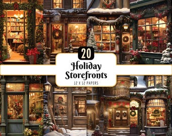 Vetrine natalizie: negozi di Natale, scene festive di villaggi natalizi (download PNG)