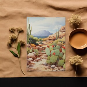 A product mockup showing one of our Watercolor Desert Background papers printed as paper.