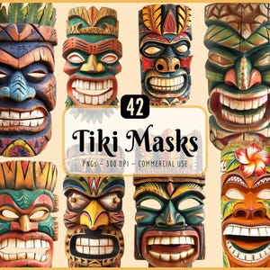 Clipart Tiki-maskers: exotische, Polynesische luau, Hawaiiaanse totemidool (PNG-download)