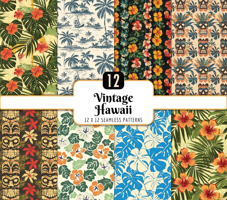 Vintage Hawaii Seamless Patterns Bundle | Digital Paper Pack Retro ...