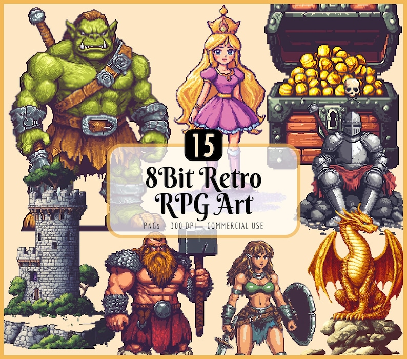 8-bit Retro RPG Clipart: Retro Pixel Art Gaming Asset Graphics (PNG ...