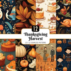 Thanksgiving Seamless Patterns: Autumn Harvest Digital Papers (PNG Download)