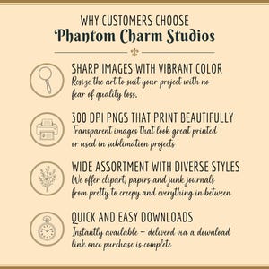 This card offers more information about Phantom Charm Studios products.
